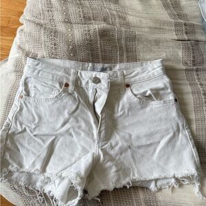 White Denim Frayed Hem Women's Shorts